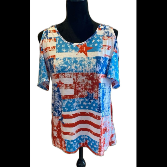 Bundle 2 Blouses Womens Sz Medium Blue Cheetah Print T Shirt Red White Blue Top - Picture 8 of 12